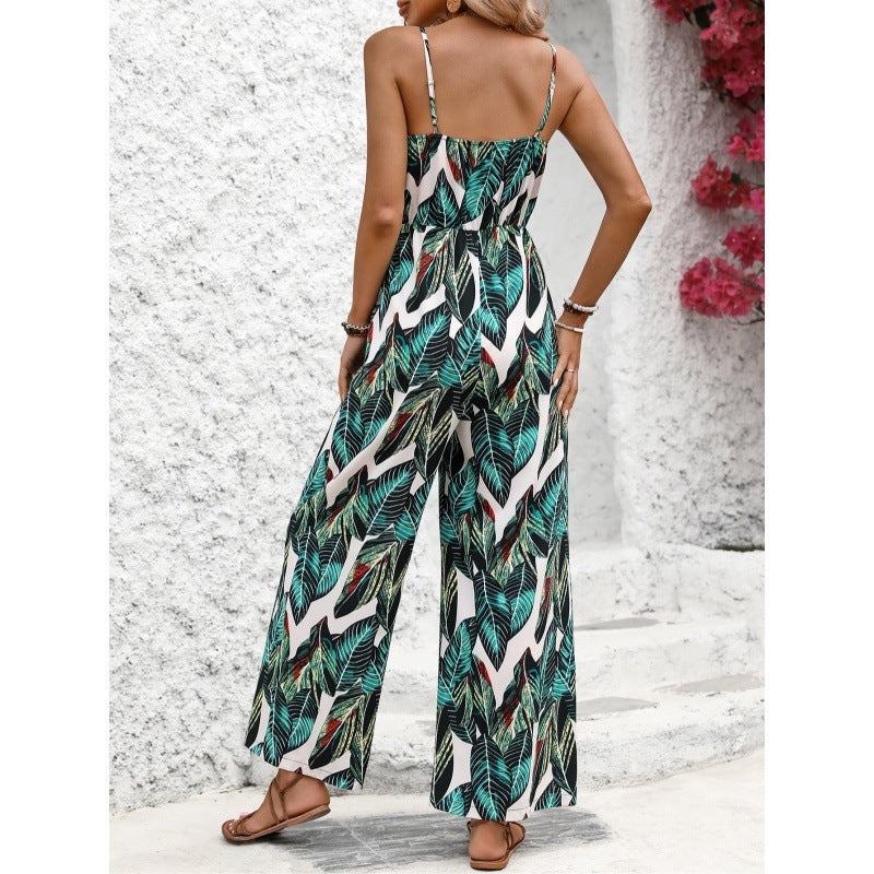 Casual Fashion Printing Suspender Jumpsuit